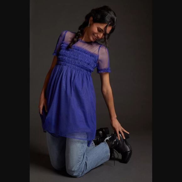 New Anthropologie Ruffled Tulle Mini Dress - Size 2 - Picture 1 of 4